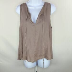 Minimalist Linen Tank Three Dots Medium Neutral Travel Casual Blouse Boho Hippie
